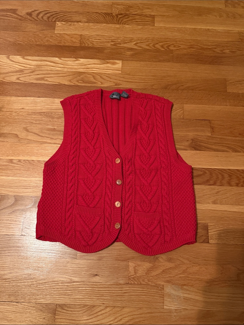 Red Cable-Knit Button Front Sweater Vest